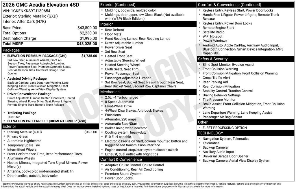 2026 GMC Acadia Elevation