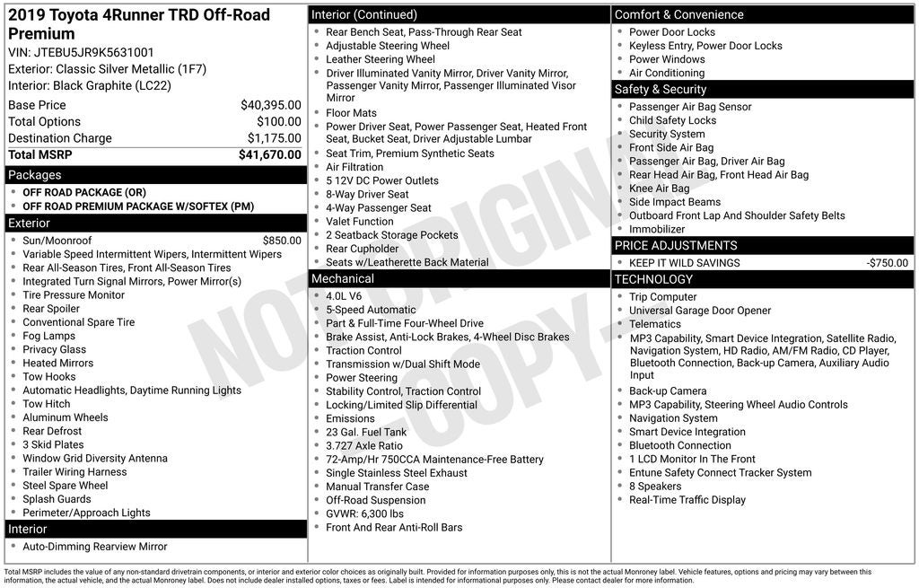 2019 Toyota 4Runner TRD Off-Road Premium